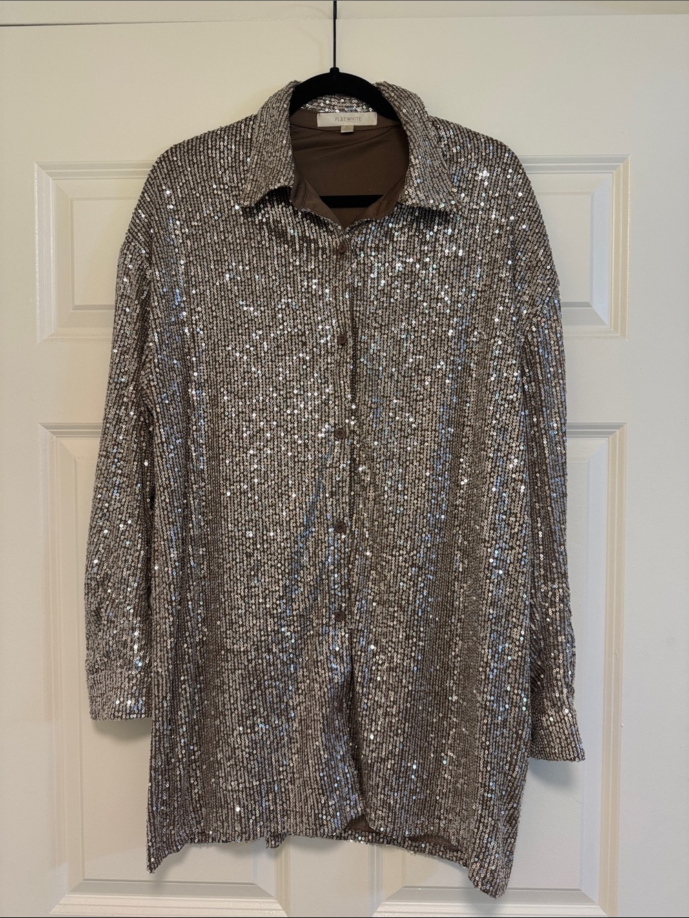 Anthropologie Sequin Tunic Dress in Silver and Taupe